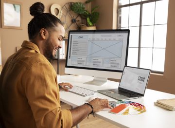 side-view-man-working-desk